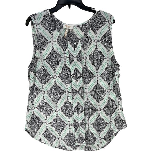 Laundry by Shelli Segal Top Size 12 Green Sleeveless All Over Print Hippie Boho - Picture 1 of 6